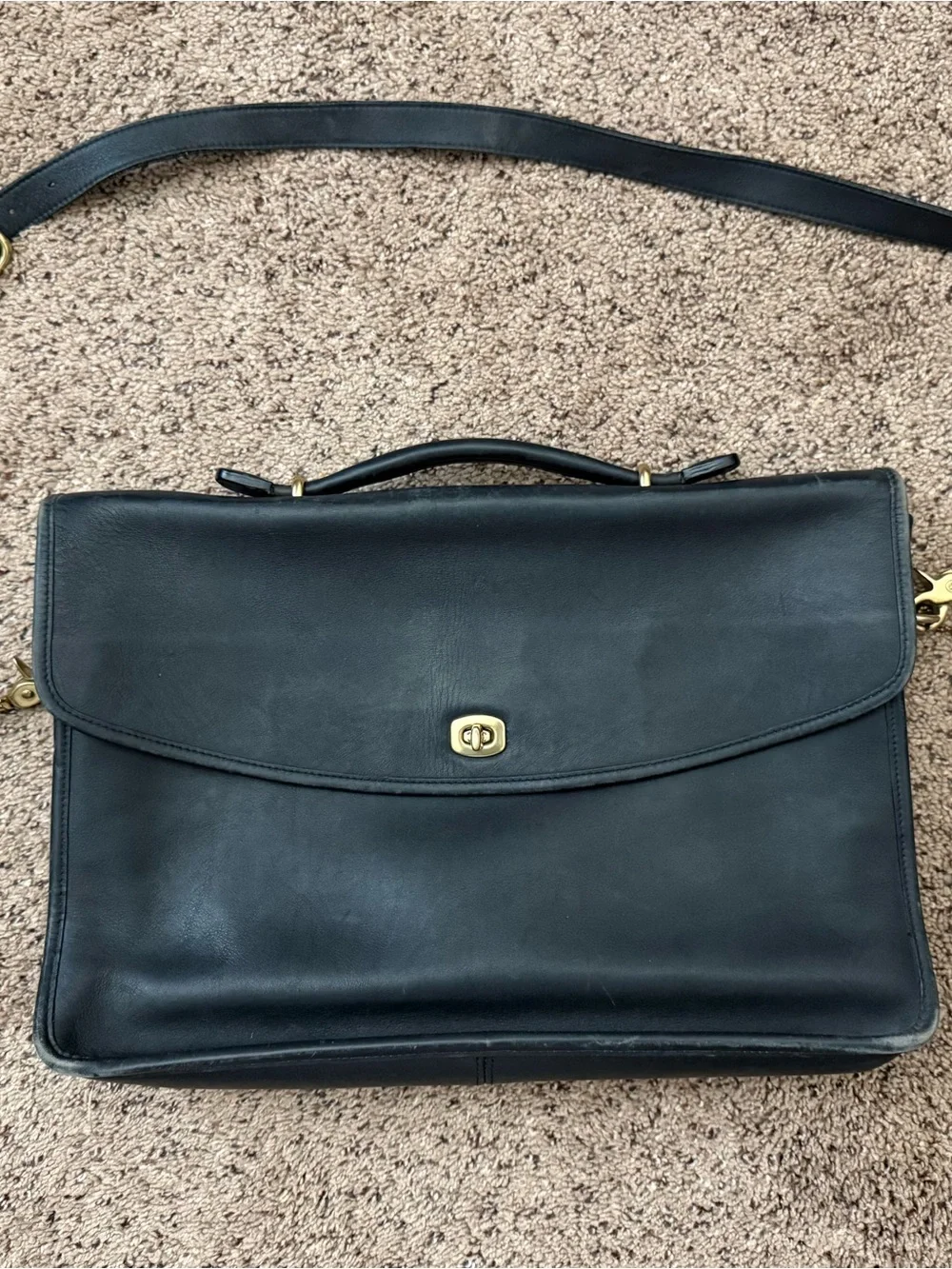 Black Leather Men's Briefcase with Gold Hardware